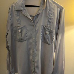 Silver womens silk button down shirt